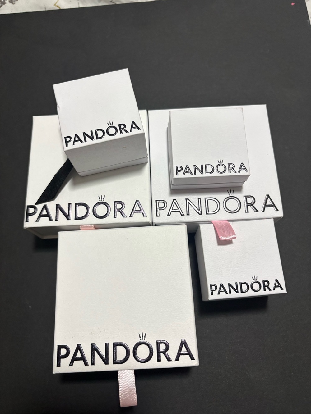 Pandora White Jewelry Gift Boxes with Pink & Black Pull Tabs NEW